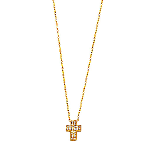 Floating Micropave Mini Cross Necklace in 14K Yellow Gold Slide 1