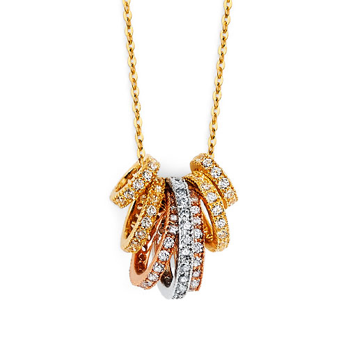 14K Tricolor Gold Stackable CZ Eternity Charm Necklace Slide 0