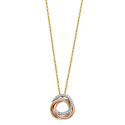 CZ Trinity Infinity Rings Necklace in 14K Tricolor Gold Slide 1
