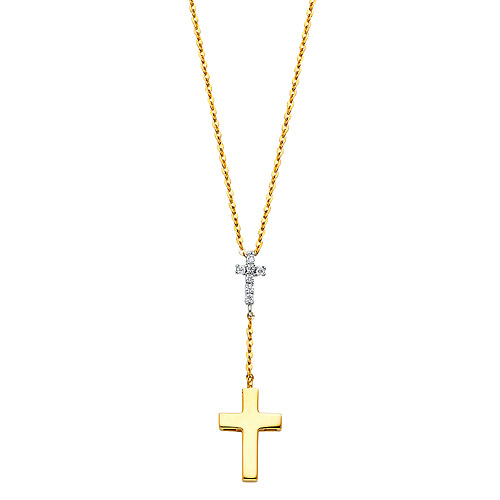 Double Cross CZ Y-Necklace in 14K Two-Tone Gold Slide 1