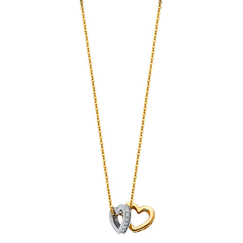 Duo Heart CZ Charm Necklace in 14K Two-Tone Gold Slide 1
