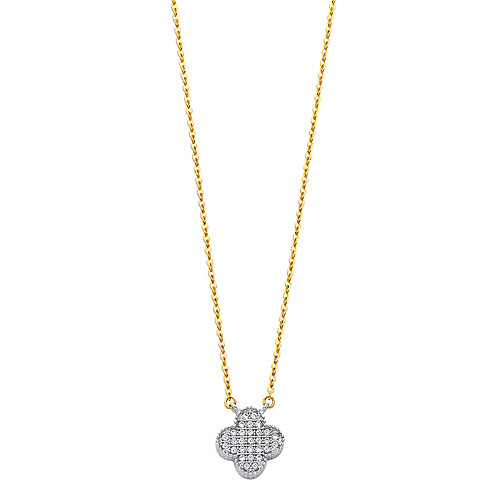 Floating Micropave CZ Clover Necklace in 14K Two-Tone Gold Slide 1