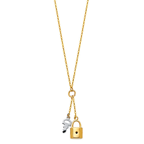 Lock & Key Y-Necklace in 14K Two-Tone Gold Slide 1