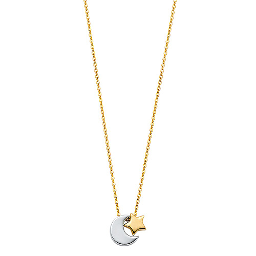 Crescent Moon and Star Charm Necklace in 14K Two-Tone Gold Slide 1