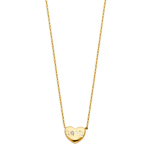 Floating CZ 'LOVE' Heart Necklace in 14K Yellow Gold Slide 1