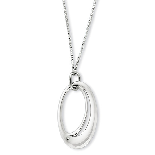 White Ice .925 Sterling Silver Oval 0.01ct. Diamond Charm Necklace Slide 0
