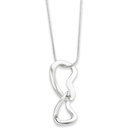 White Ice Sterling Silver 0.02 CT Diamond Interlocking Heart Necklace Slide 0