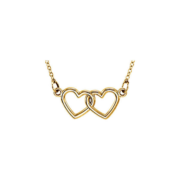 14K Yellow Gold Floating Infinity Double Heart Pendant Necklace 18in Slide 0