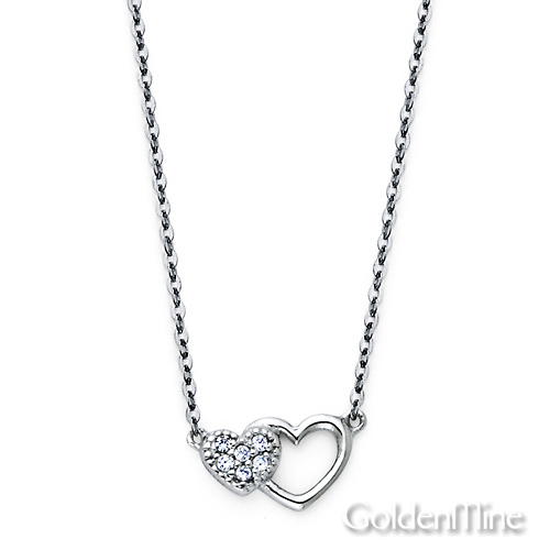 Mother Child Double Heart CZ Pendant in 14K White Gold Slide 1