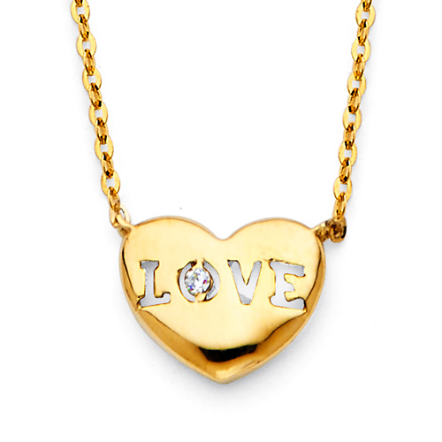 Floating CZ 'LOVE' Heart Necklace in 14K Yellow Gold Slide 0