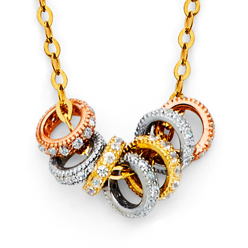 CZ Stackable Mini Eternity Circle Necklace in 14K TriGold Slide 0