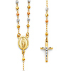3mm Moon-Cut Bead Our Lady of Guadalupe Rosary Necklace in 14K Tricolor Gold 18in thumb 0
