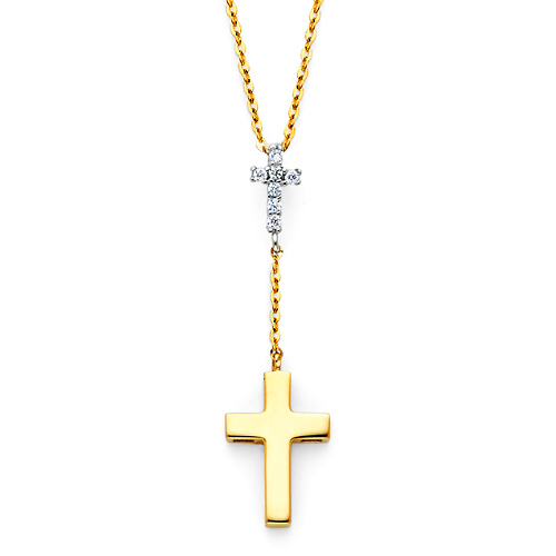 Double Cross CZ Y-Necklace in 14K Two-Tone Gold Slide 0