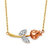 Red Rose CZ Floating Pendant Necklace in 14K Tricolor Gold thumb 0