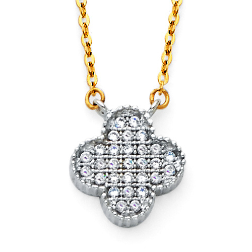 Floating Micropave CZ Clover Necklace in 14K Two-Tone Gold Slide 0