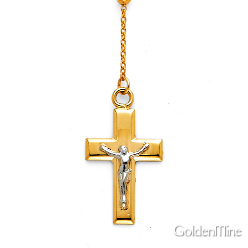 2.5mm Mirrorball Bead Our Lady of Guadalupe Rosary Necklace in 14K Tricolor Gold 20in Slide 2