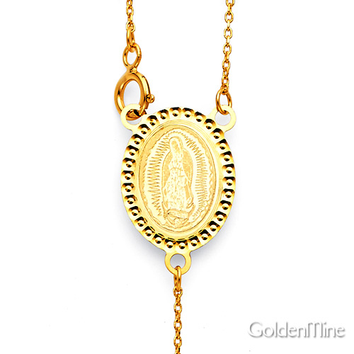 2.5mm Moon-Cut Bead Our Lady of Guadalupe Rosary Necklace in 14K Tricolor Gold 20in Slide 1