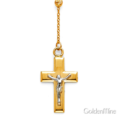 2.5mm Moon-Cut Bead Our Lady of Guadalupe Rosary Necklace in 14K Tricolor Gold 20in Slide 2