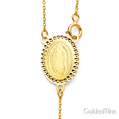 2.5mm Moon-Cut Bead Our Lady of Guadalupe Rosary Necklace in 14K Two-Tone Gold 20in Slide 1