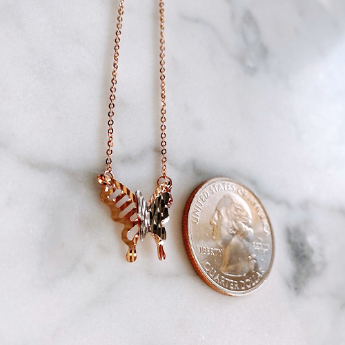 Floating Faceted Butterfly Necklace in Two-Tone 14K Rose Gold Slide 1