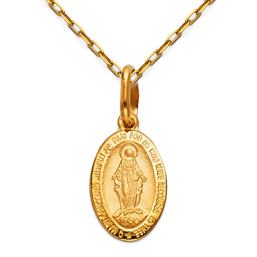 Virgin Mary Miraculous Mini Medal Necklace with Cable Chain - 14K Yellow Gold (16-20in) Slide 0