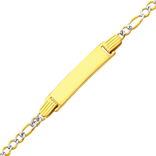 2.5mm White Pave Figaro 14K Yellow Gold Baby ID Bracelet Slide 0