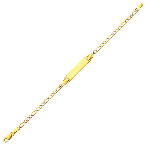 2.5mm White Pave Figaro 14K Yellow Gold Baby ID Bracelet Slide 2