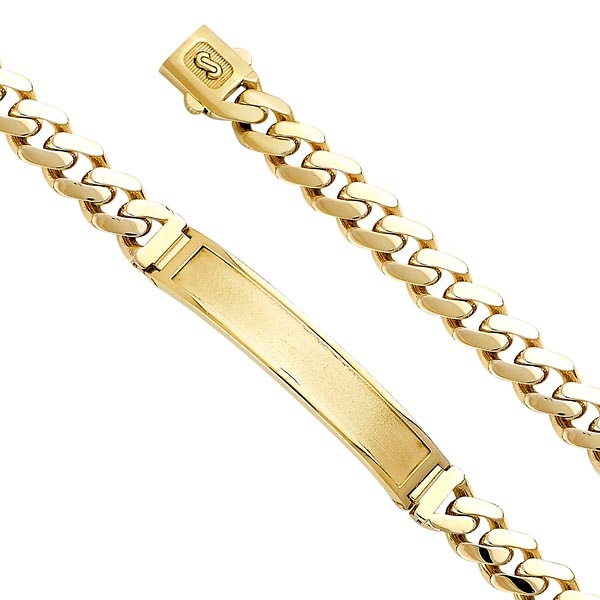 9.5mm MONACO CHAIN 14K Yellow Gold Men's  Cuban Curb Bracelet with Frame ID 8.5in Slide 0