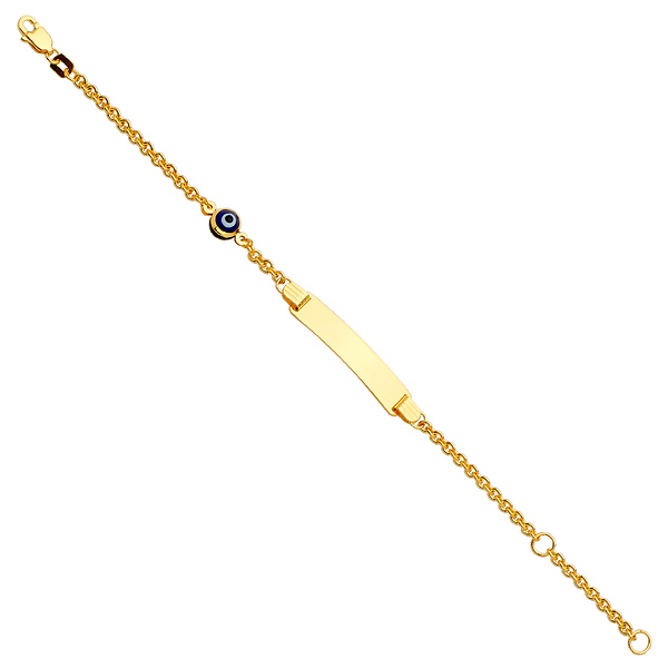 Floating Evil Eye Charm Baby ID Bracelet in 14K Yellow Gold Slide 1