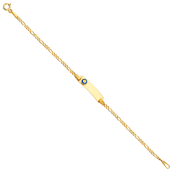 Evil Eye Baby ID Bracelet with Figaro Links - 14K Yellow Gold 6in Slide 1