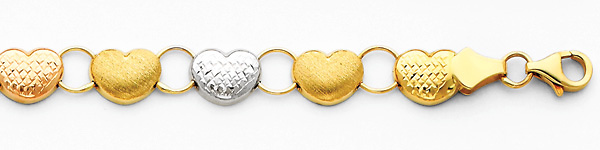Stampato Heart Diamond-Cut 14K TriGold Bracelet 7mm Slide 1