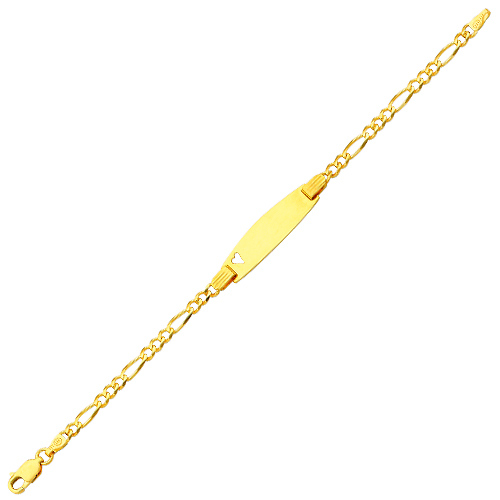 3.0mm 14K Yellow Gold Heart Figaro Link ID Bracelet - Children, Women Slide 2
