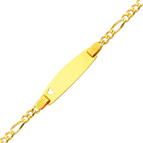 3.0mm 14K Yellow Gold Heart Figaro Link ID Bracelet - Children, Women Slide 0