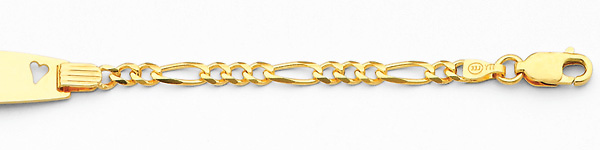 3.0mm 14K Yellow Gold Heart Figaro Link ID Bracelet - Children, Women Slide 1