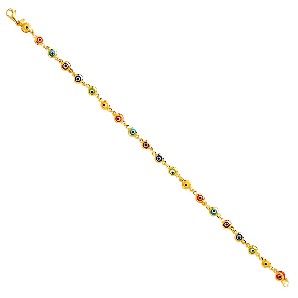 Multicolored Round Evil Eye Charms Bracelet - 14K Yellow Gold 7in Slide 1