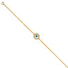 Floating CZ Round Evil Eye Charm Link Bracelet - 14K Yellow Gold thumb 1