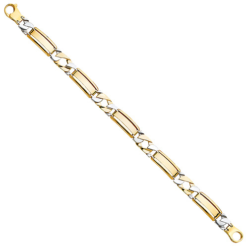 9mm Men's 14K Two-Tone Gold Fancy Rectangle Curb Cuban Link Bracelet 8in Slide 2