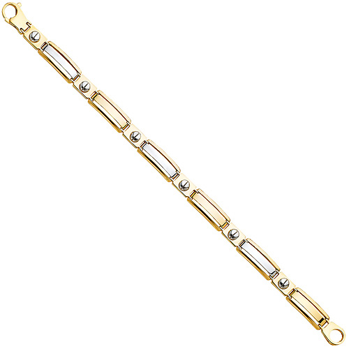 8mm Men's 14K Two-Tone Gold Fancy Rectangle Peg Link Bracelet 8in Slide 2