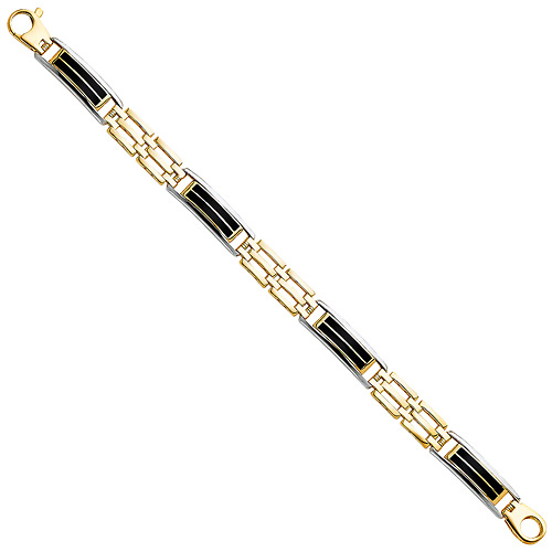 Men's 10mm 14K Two-Tone Gold Black Enamel Rectangle Mesh Link Bracelet 8in Slide 2