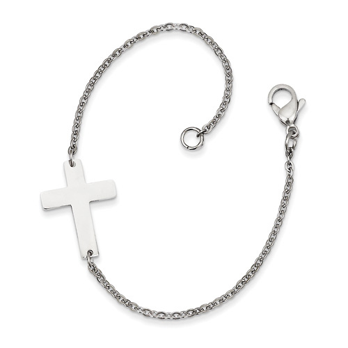 Stainless Steel Flat Sideways Cross Bracelet Slide 0