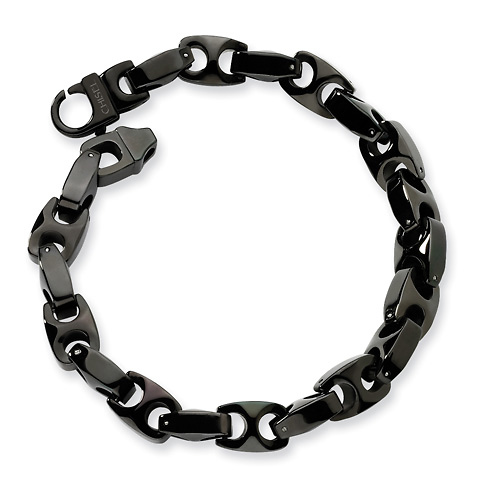 9mm Heavy Link Black Tungsten Bracelet for Men Slide 0