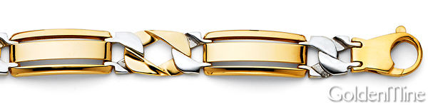 9mm Men's 14K Two-Tone Gold Fancy Rectangle Curb Cuban Link Bracelet 8in Slide 1