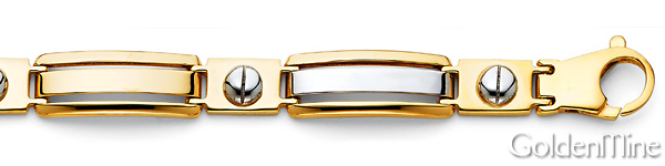 8mm Men's 14K Two-Tone Gold Fancy Rectangle Peg Link Bracelet 8in Slide 1