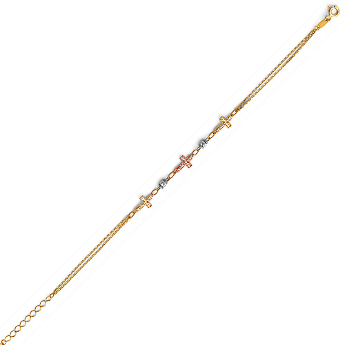 Tri Open-Cut Sidways Cross Bracelet in 14K Tricolor Gold Solid Slide 1
