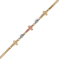 Tri Open-Cut Sidways Cross Bracelet in 14K Tricolor Gold Solid