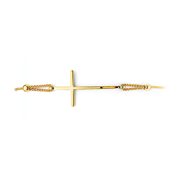 Sideways Cross Link Friendship Bracelet in 14K Yellow Gold Solid Slide 1