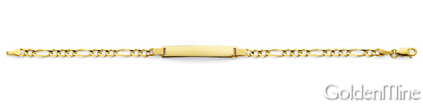 4mm 14K Yellow Gold Figaro Link Rectangle ID Bracelet Slide 1