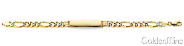 7mm 14K Two Tone Gold Men's White Pave Figaro Rectangle ID Bracelet Slide 1