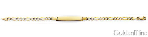 4mm 14K Yellow Gold Two Tone White Pave Figaro Rectangle ID Bracelet Slide 1