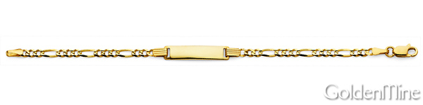 3mm 14K Yellow Gold Figaro Link Rectangle ID Bracelet - Children or Women Slide 1